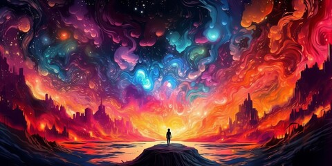 Canvas Print - burning sunset psychedelic painting