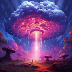 Wall Mural - landscape with clouds and moon