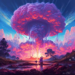Wall Mural - landscape with scene explosion