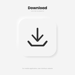 Poster - 3d download now button with hand cursor. Save cloud icon button hand pointer clicking. Click here banner with shadow. Click push button isolated. Online shopping.