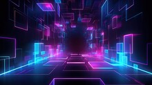 3D Abstract Background, Graphic Resources, Neon Lights Wire, Black And Purple Circuit Boar Lines. Generative AI