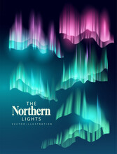 The Northern Lights, Aurora Borealis, Vector Night Sky Set. A Collection Of Various Transparent Effects.