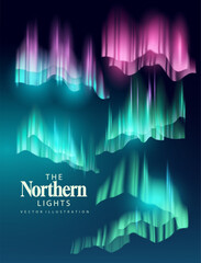 The northern lights, aurora borealis, vector night sky set. A collection of various transparent effects.