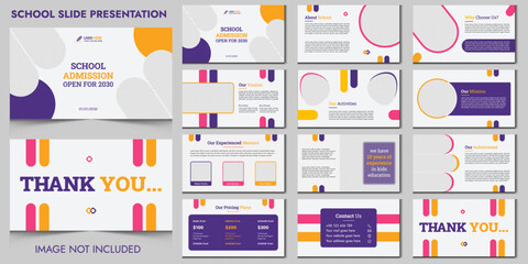 Education Design School PowerPoint presentation slide template. Utilize a contemporary background for a keynote presentation, brochure design, website slider, landing page, or annual report.