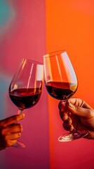 A couple of people holding glasses of wine. AI generative image. Generative AI