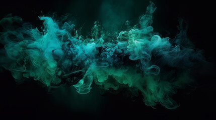 color mist. ink water. haze texture. fantasy night sky. blue-green shiny glitter steam cloud blend o