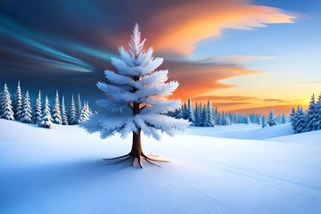 Wall Mural - Abstract Christmas Tree On Blue Background. Christmas Eve. Generative AI