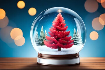 Wall Mural - snow globe with christmas tree and bokeh. christmas eve. generative ai