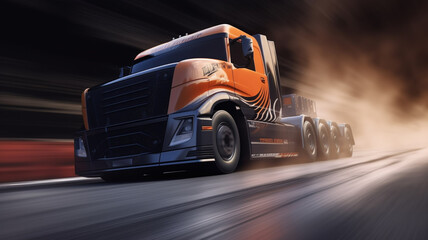 Futuristic truck run in highway wallpaper , illustration ai generative