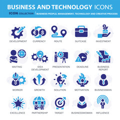 Wall Mural - business, data analysis, organization management and technology icon set. business people, managemen