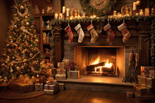 Christmas Tree With Fireplace And Stockings For Xmas Promotion  - Made With Generative Ai