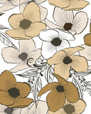 Fototapeta Młodzieżowe - Delicate vintage blooming flowers in beige shades seamless pattern