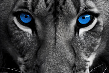 Wall Mural - close up of a tiger with blue eyes- made with generative ai