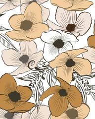 Naklejka na meble Delicate vintage blooming flowers in beige shades seamless pattern