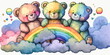 canvas print picture - Teddybären auf einer Wolke und regenbogenfarbenen Himmel Hintergrund Wasserfarben Stil - mit KI erstellt	