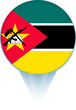 Map pointer with flag of Mozambique.