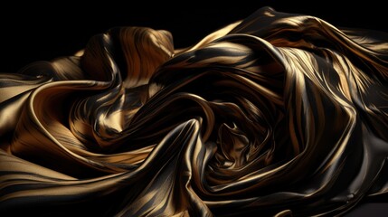 Gold and black fabric on a black background. Generative AI