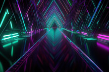 Generative AI Illustration Futuristic Tunnel With Neon Lights Glowing In Modern Building Representing Abstract Background