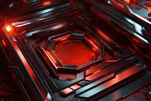 Generative AI Illustration O Futuristic Abstract Design Machine Glowing In Red Lights With Geometric Shapes