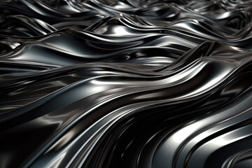 Generative AI illustration of abstract background of endless pattern of gray shiny wavy lines for creating fantastic wallpaper