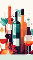 Flat colorful design wine tasting banner, wite modern flyer card. Graphic Illustration. AI generative