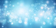 Shining blurred blue bokeh background with glitters and lights. Glowing holiday banner for christmas, new year and other celebrations with bokeh lights and copy space. Generative AI