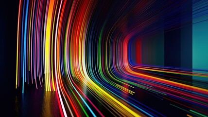 3d render, abstract panoramic neon, light speed background. bright purple violet pink lines glowing 