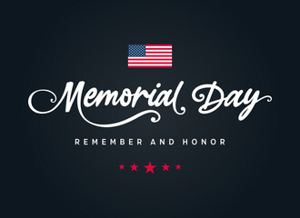 Wall Mural - Memorial Day, remember and honor text with American flag, clipart, Happy memorial day, US Memorial Day, social media post, sign, background, 
wallpaper, poster, greeting card, banner, printable vector