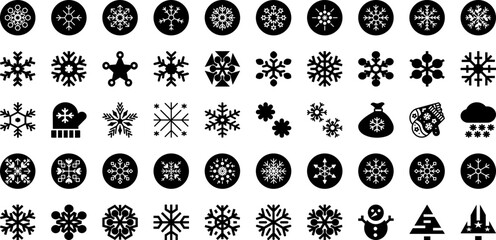 Wall Mural - Snow Icon Set Isolated Silhouette Solid Icons With Vector, Winter, Cold, Icon, Weather, Snow, Symbol Infographic Simple Vector Illustration