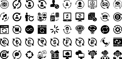 Sync Icon Set Isolated Silhouette Solid Icons With Data, Internet, Symbol, Sign, Technology, Sync, Icon Infographic Simple Vector Illustration