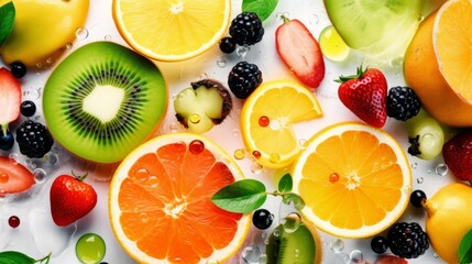 Wall Mural - Sweet spring or summer fresh juice fruit background. AI generated.