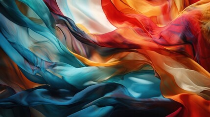 Colored silk floating in the wind abstract art. AI generated.