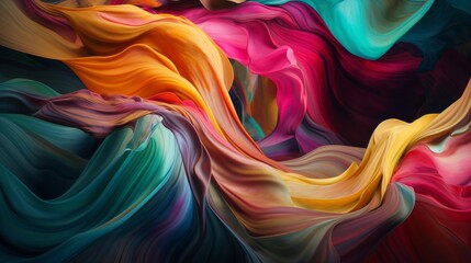 Colored silk floating in the wind abstract art. AI generated.