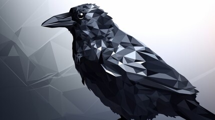 Wall Mural - Crow black and white in polygonal style. AI generated.