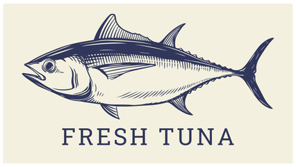 Big tuna fish hand drawing vector illustration for logo design, packaging, label design, print and other design.