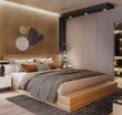  3d rendering modern luxury bedroom side angle   with  wooden headboard interior design 