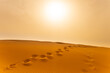Majestic beautiful scene of Merzouga dunes of Sahara desert Morocco.