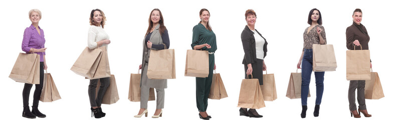 Wall Mural - a line of people with shopping bags isolated