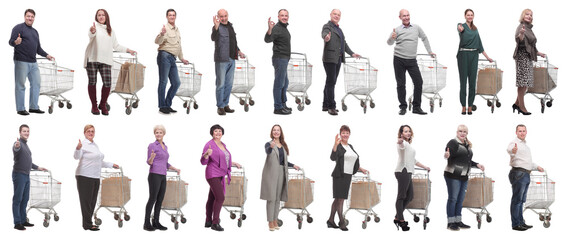 Wall Mural - group of people with cart showing thumbs up