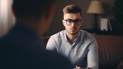 Young man during meeting with a psychologist. AI