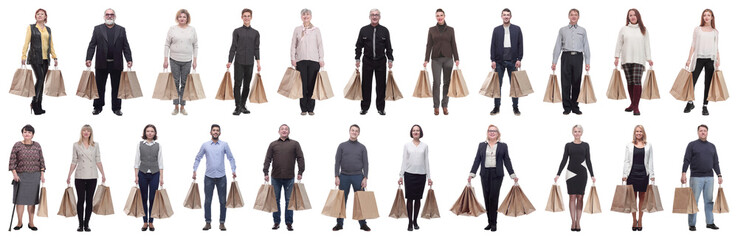 Wall Mural - a line of people with shopping bags isolated