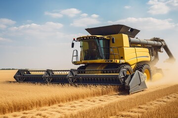 Wall Mural - Combine harvester harvests ripe wheat. agriculture created with Generative AI technology