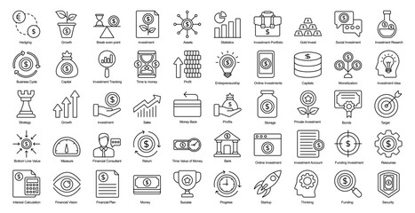 Wall Mural - Investment Thin Line Icons Finance Business Capital Outline Icons in Black