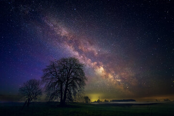Wall Mural - Night landscape with colorful Milky Way, spring sky