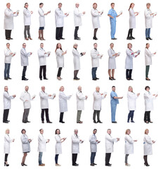group of doctors with clipboard isolated on white
