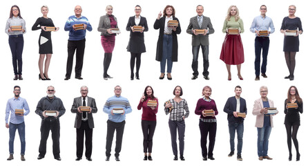 Wall Mural - group of people holding books in hands isolated on white