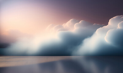 Poster - A beautiful abstract modern light lilac backdrop for a product presentation with a smooth floor and trailing smoke. AI generated.