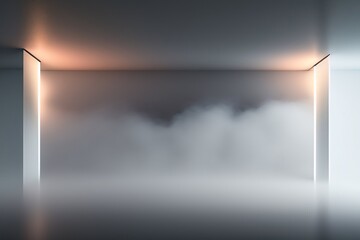 Leinwandbilder - a beautiful backdrop for a presentation with illuminated columns and trailing smoke in an empty room