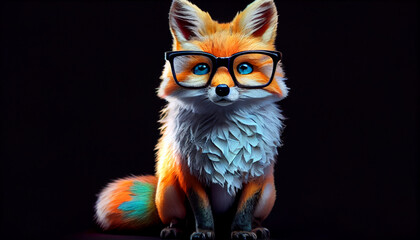 Cute little colorful fox with glasses Ai generated image