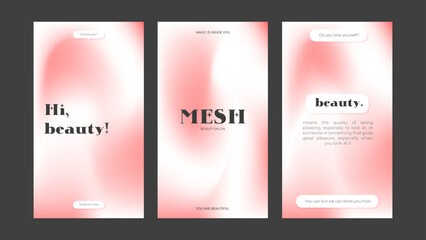 Poster - 3 Gradient Social Media Story Templates in pink and white colors. All texts are editable. Vector Graphic Templates. 